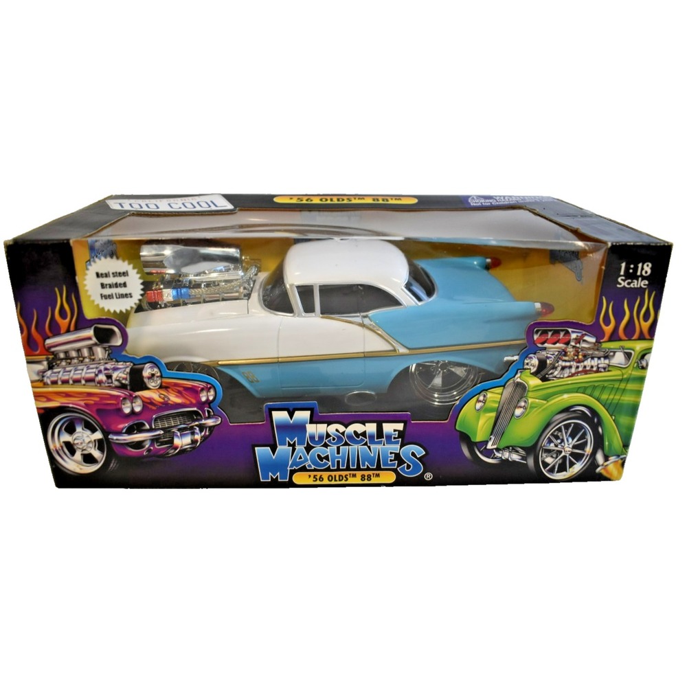 Muscle Machines 1:18 1956 Oldsmobile 88 Diecast Car White/Teal